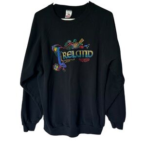 Vintage Ireland Black Pullover Sweater Sweatshirt Single Stitch XL